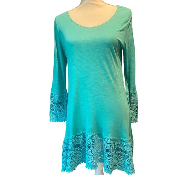 Boho Cottage Indigo Soul Teal Ladies Tunic with Crochet details Size Small - Picture 1 of 4